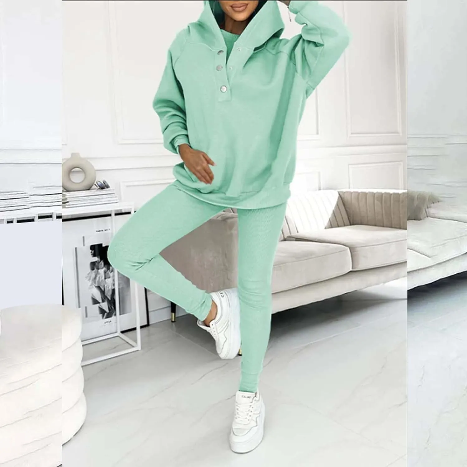 Lounge Sets for Women - 2 Piece Button Thick Outfits Sweatsuit Hoodies with Pants Fall Jogging Track Suits for Women