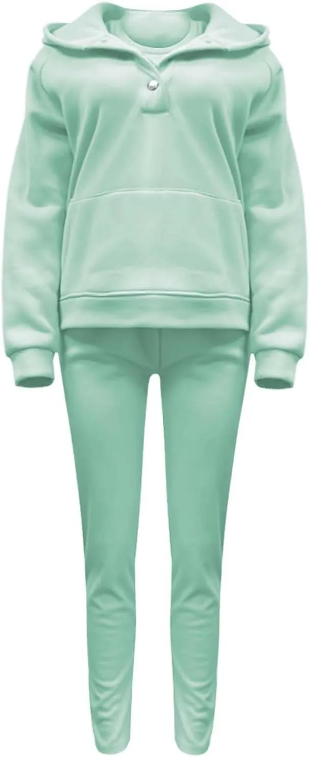 Lounge Sets for Women - 2 Piece Button Thick Outfits Sweatsuit Hoodies with Pants Fall Jogging Track Suits for Women
