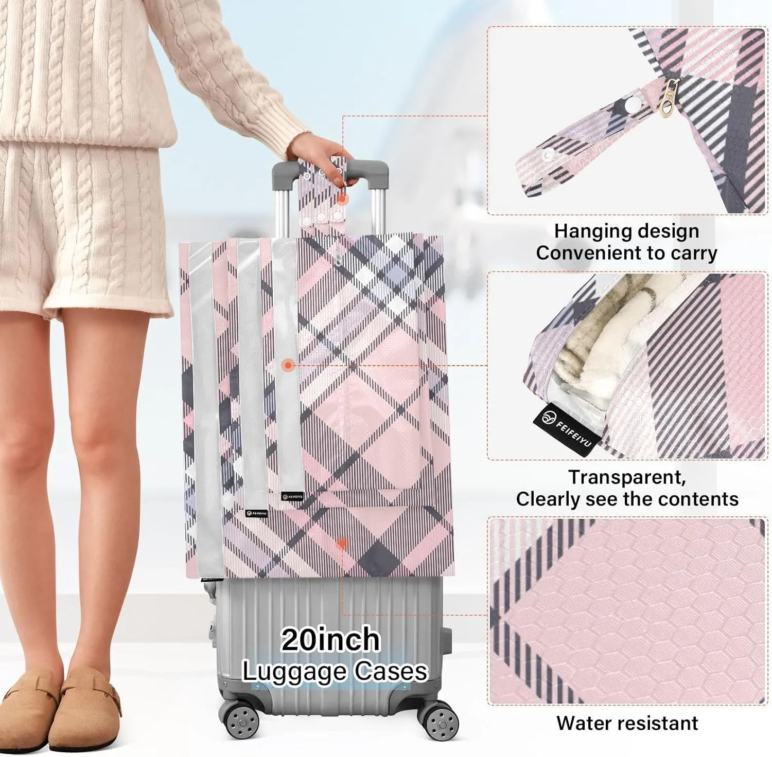 Luggage Space Saver, Luggages Management Personnel, Buffalo Plaid Check Tartan Scotland Pink, With Zipper, 3 Set Travel Packing Cubes For Suitcases, Garment Bag Closet Storage