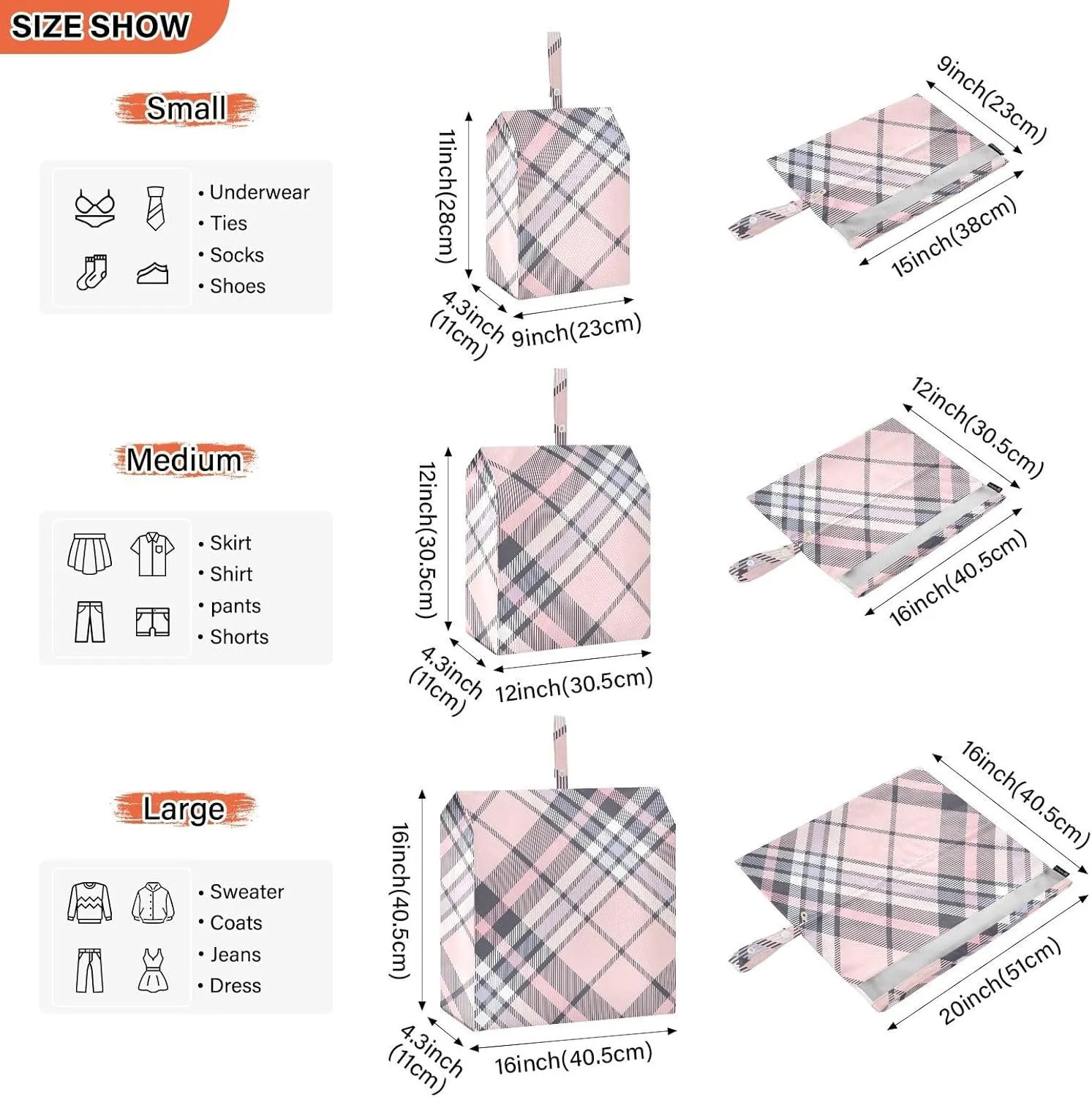 Luggage Space Saver, Luggages Management Personnel, Buffalo Plaid Check Tartan Scotland Pink, With Zipper, 3 Set Travel Packing Cubes For Suitcases, Garment Bag Closet Storage