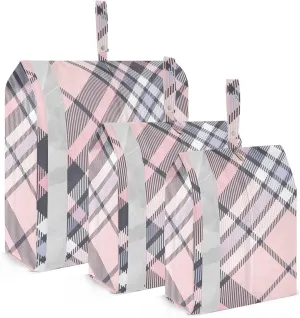 Luggage Space Saver, Luggages Management Personnel, Buffalo Plaid Check Tartan Scotland Pink, With Zipper, 3 Set Travel Packing Cubes For Suitcases, Garment Bag Closet Storage