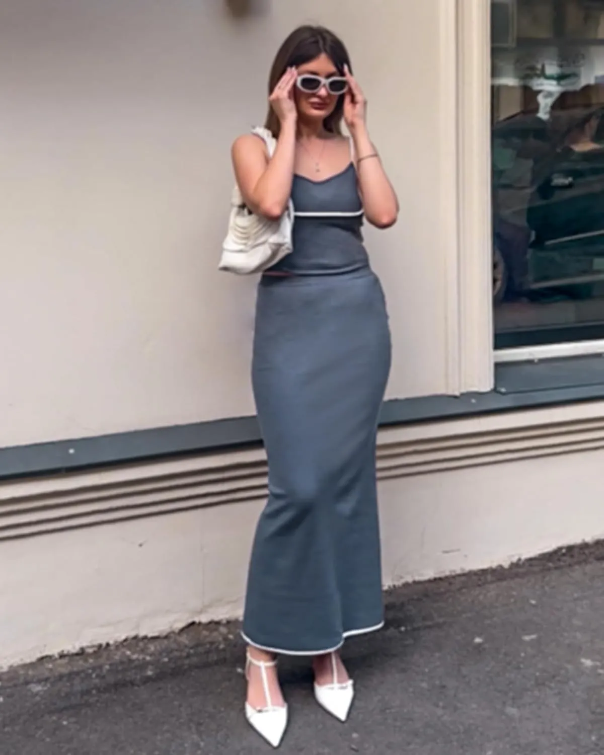 luvamia Two Piece Skirt Sets for Women Ribbed Colorblock Crop Top High Rise Knit Maxi Skirt Co Ord Matching Dress Sets