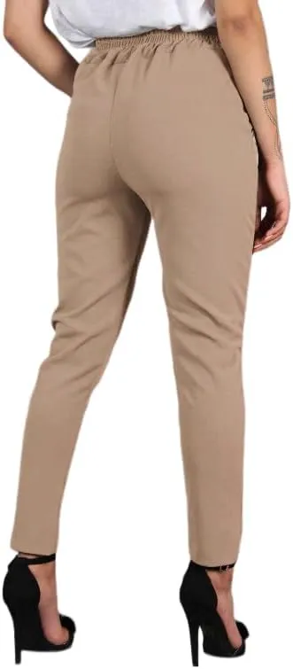 LYANER Women's High Waist Elastic Tie Front Pencil Pants Trousers with Pockets
