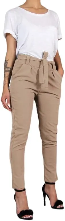 LYANER Women's High Waist Elastic Tie Front Pencil Pants Trousers with Pockets