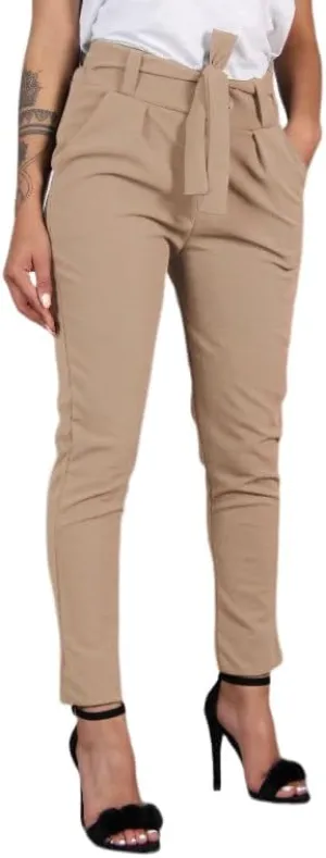 LYANER Women's High Waist Elastic Tie Front Pencil Pants Trousers with Pockets