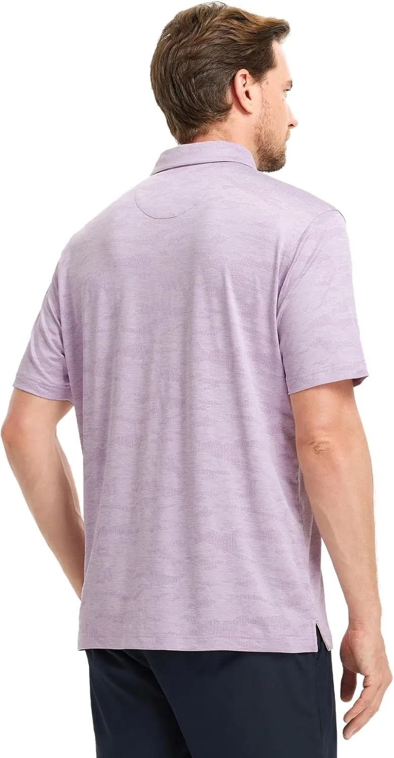 M MAELREG Golf Shirts for Men Short Sleeve Heather Jacquard Textured Stretch Moisture Wicking Performance Mens Polo Shirts