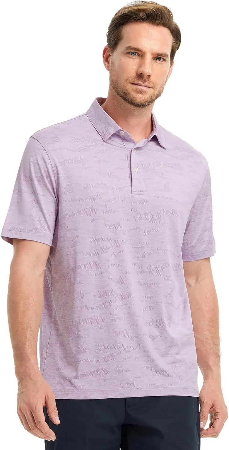 M MAELREG Golf Shirts for Men Short Sleeve Heather Jacquard Textured Stretch Moisture Wicking Performance Mens Polo Shirts