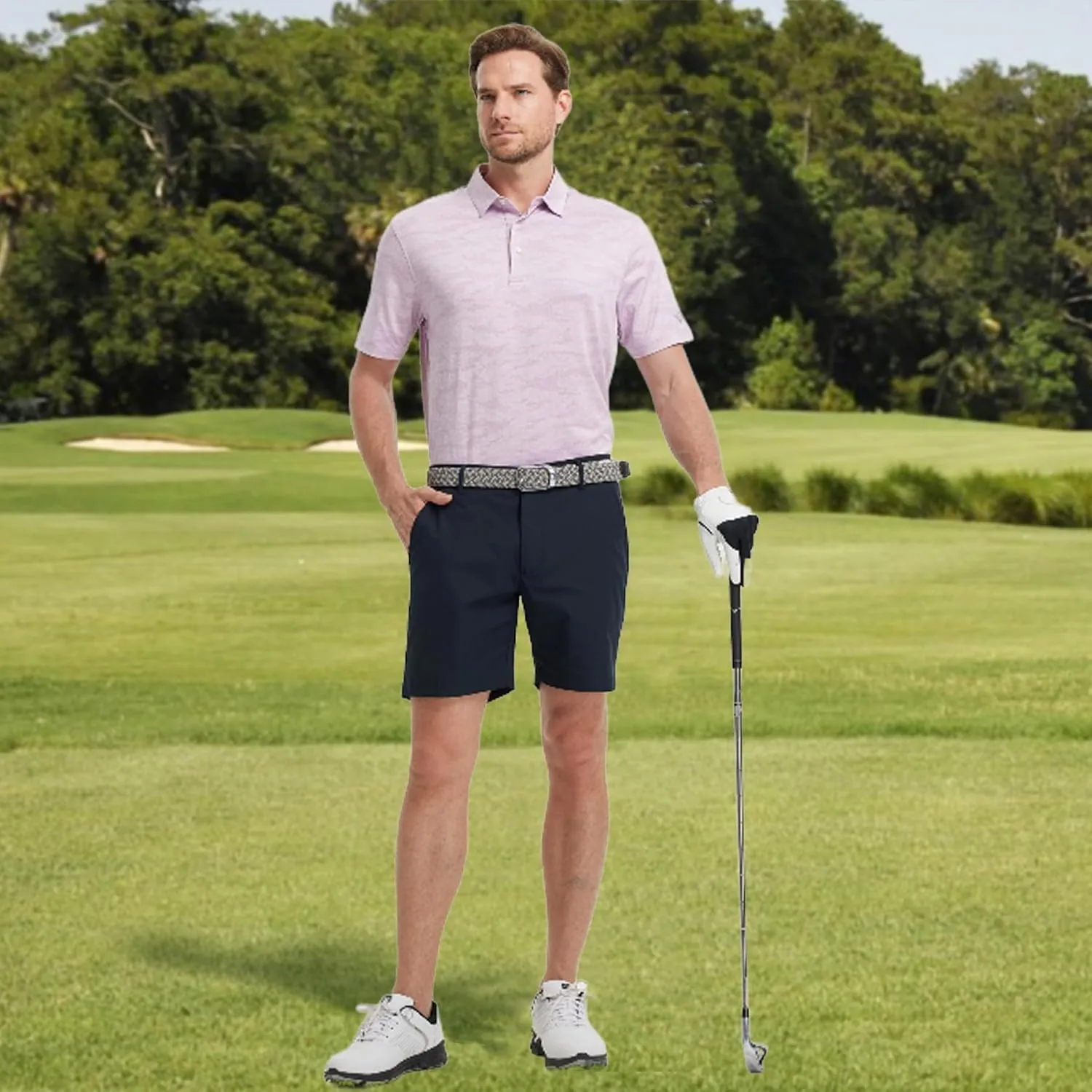 M MAELREG Golf Shirts for Men Short Sleeve Heather Jacquard Textured Stretch Moisture Wicking Performance Mens Polo Shirts