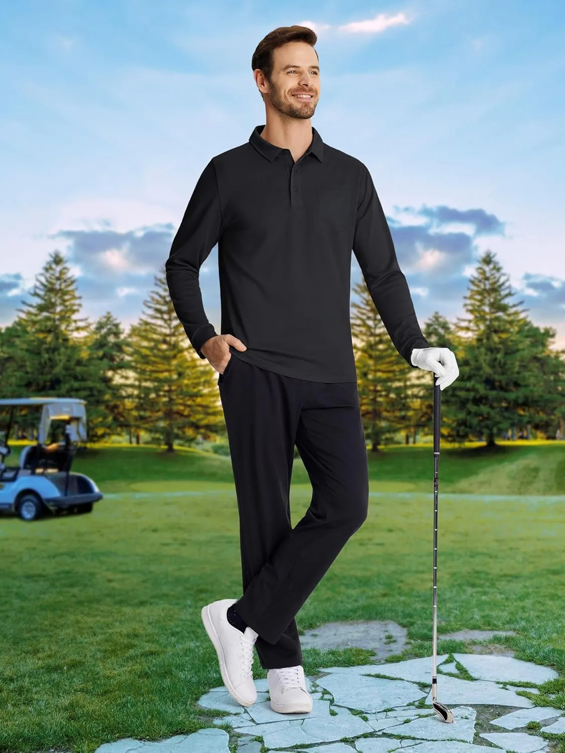 MAGCOMSEN Men's Polo Shirts with Pocket Long Sleeve Golf Quick Dry Shirts Performance Athletic Work Casual Collared Shirt
