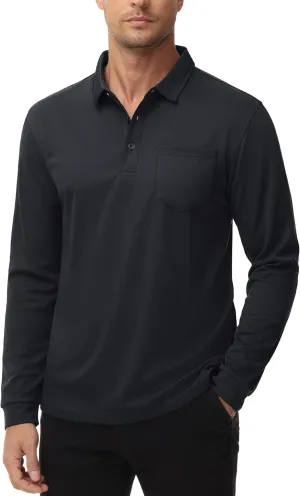 MAGCOMSEN Men's Polo Shirts with Pocket Long Sleeve Golf Quick Dry Shirts Performance Athletic Work Casual Collared Shirt