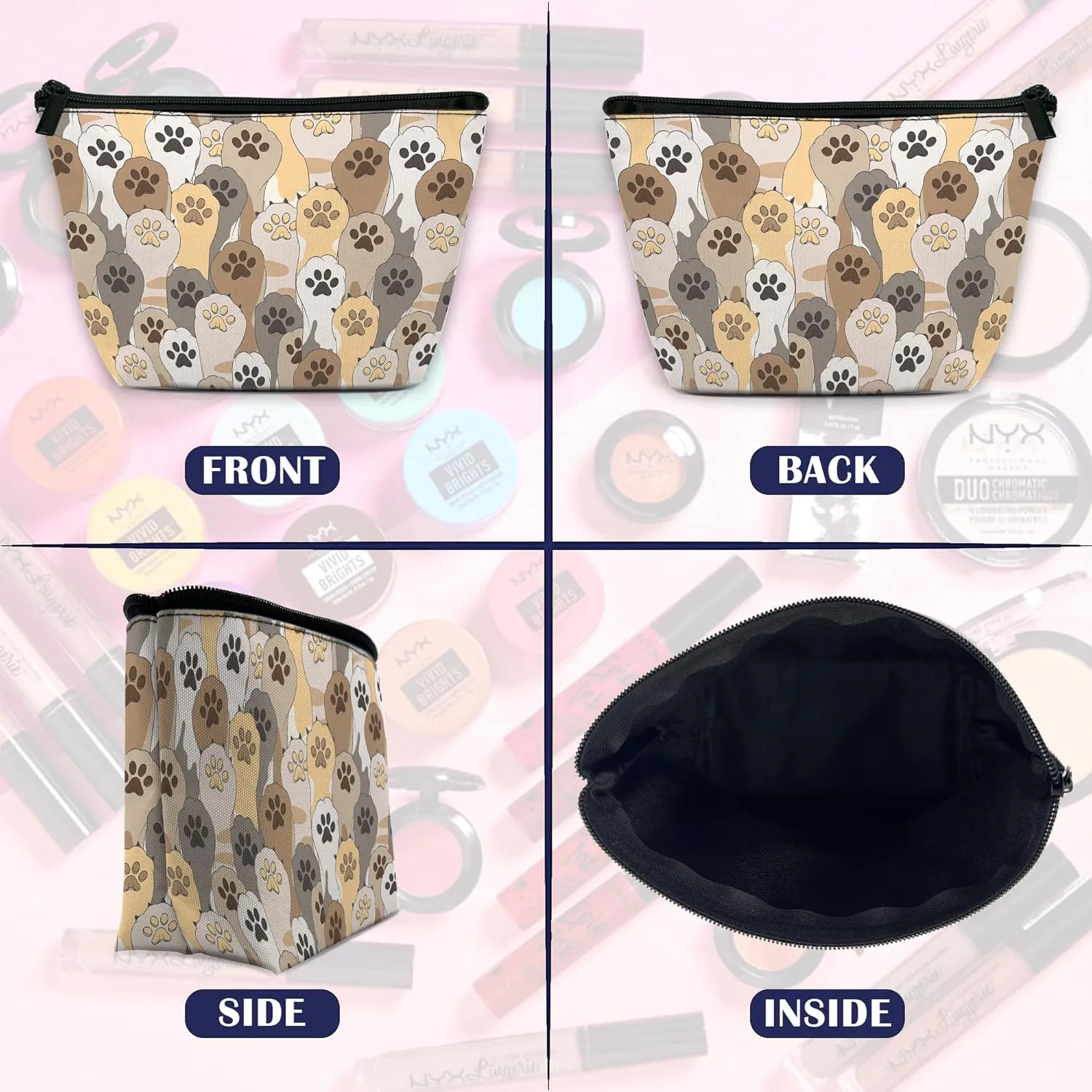 Makeup Bag for Purse, Waterproof Funny Cosmetic Bag for Women, Zipper Travel Toiletry Pouch with Cute Cat Paws Gift 9.55.9 Inch