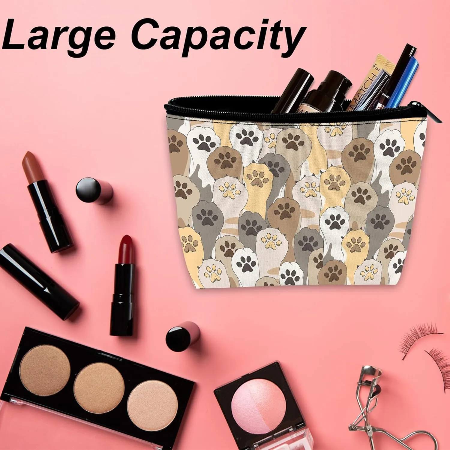 Makeup Bag for Purse, Waterproof Funny Cosmetic Bag for Women, Zipper Travel Toiletry Pouch with Cute Cat Paws Gift 9.55.9 Inch