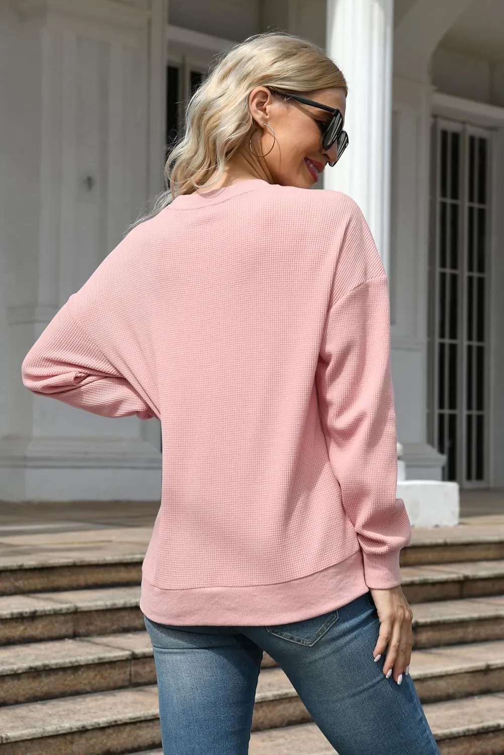 Mama Sweatshirt for Women: Embroidered Mama Shirts Mom Pullover Long Sleeve Tops Waffle Knit Sweatshirts