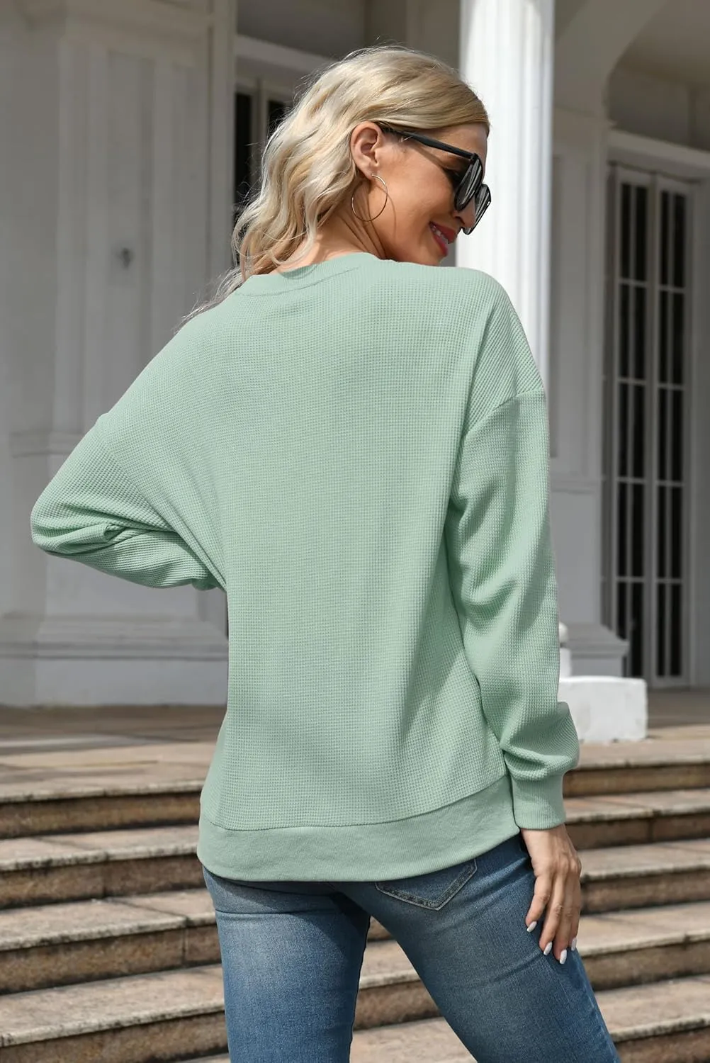Mama Sweatshirt for Women: Embroidered Mama Shirts Mom Pullover Long Sleeve Tops Waffle Knit Sweatshirts