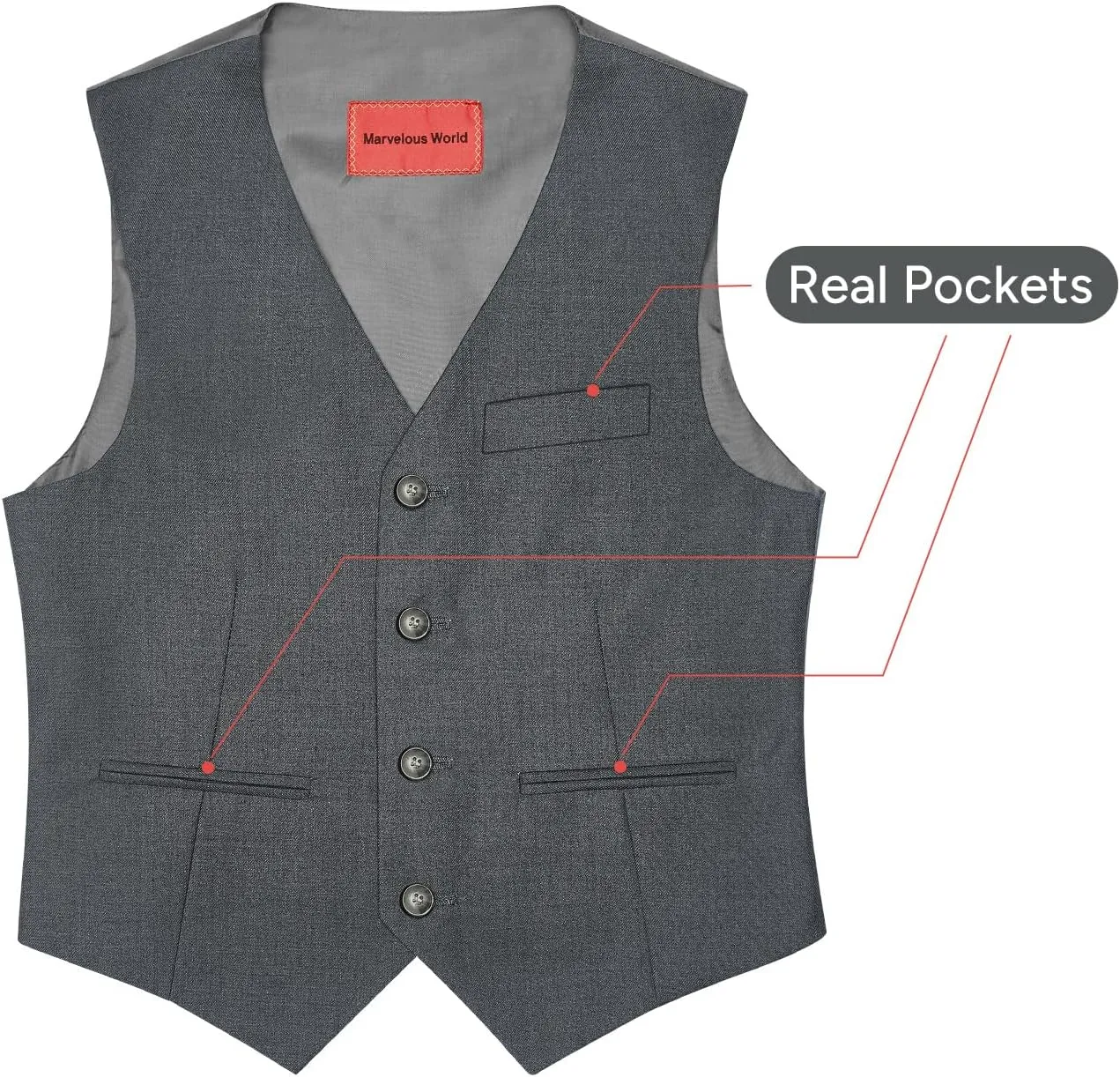 Marvelous World Boys' 5-Piece Formal Vest Suit Set, Vest, Pants, Dress Shirt, Tie and Bowtie