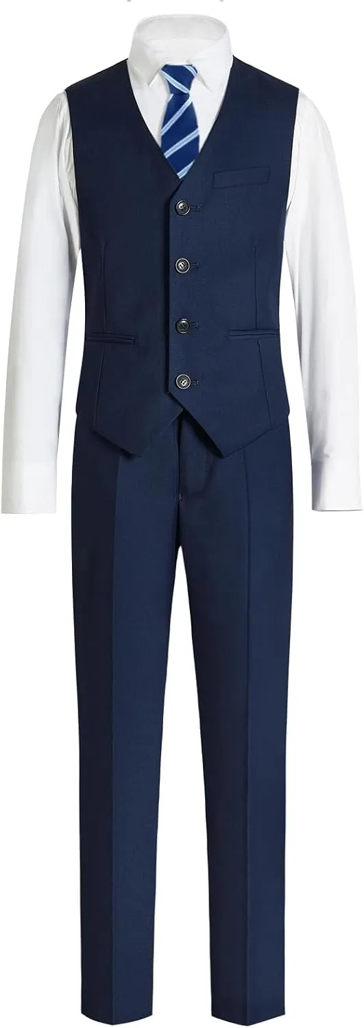 Marvelous World Boys' 5-Piece Formal Vest Suit Set, Vest, Pants, Dress Shirt, Tie and Bowtie
