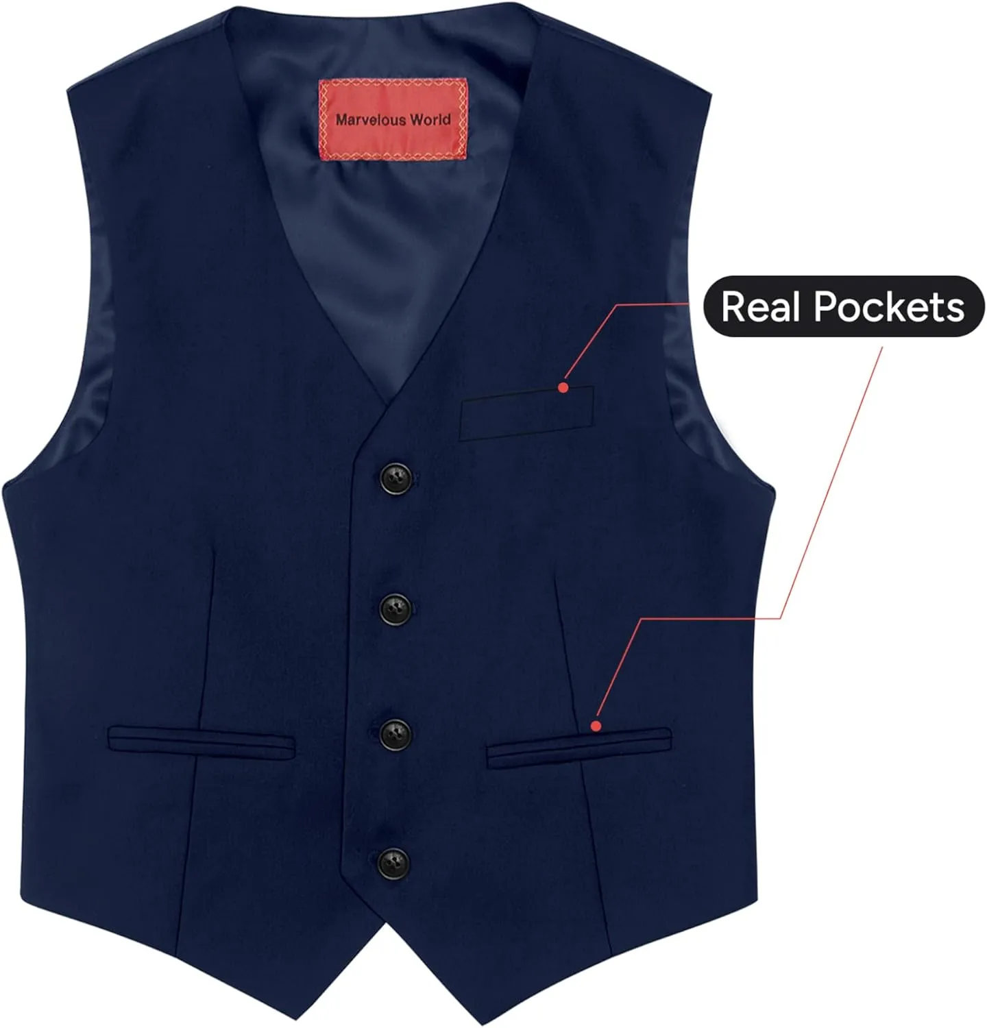 Marvelous World Boys' 5-Piece Formal Vest Suit Set, Vest, Pants, Dress Shirt, Tie and Bowtie