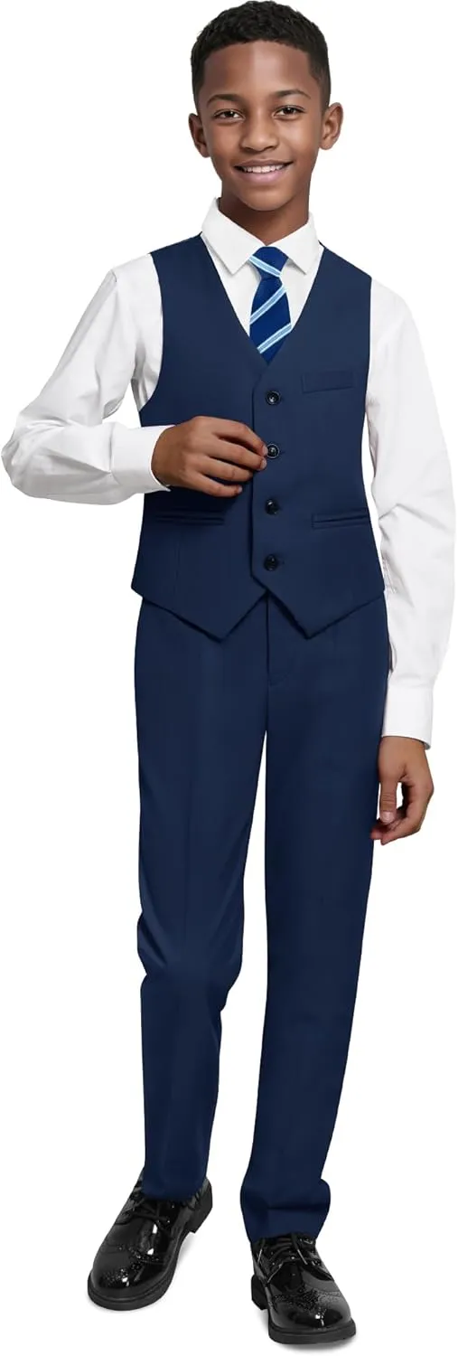 Marvelous World Boys' 5-Piece Formal Vest Suit Set, Vest, Pants, Dress Shirt, Tie and Bowtie