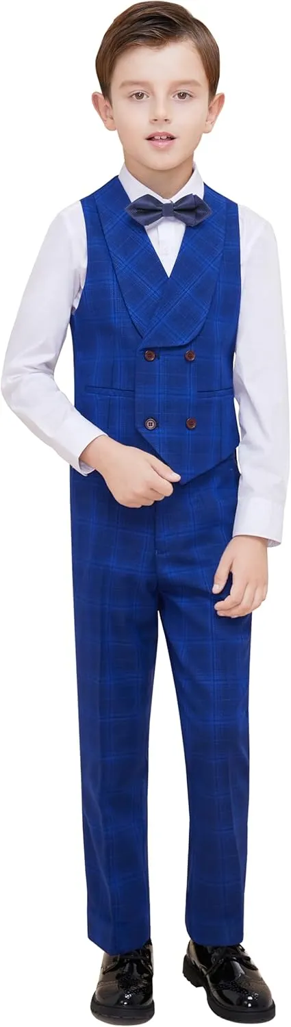 Marvelous World Boys' 5-Piece Formal Vest Suit Set, Vest, Pants, Dress Shirt, Tie and Bowtie