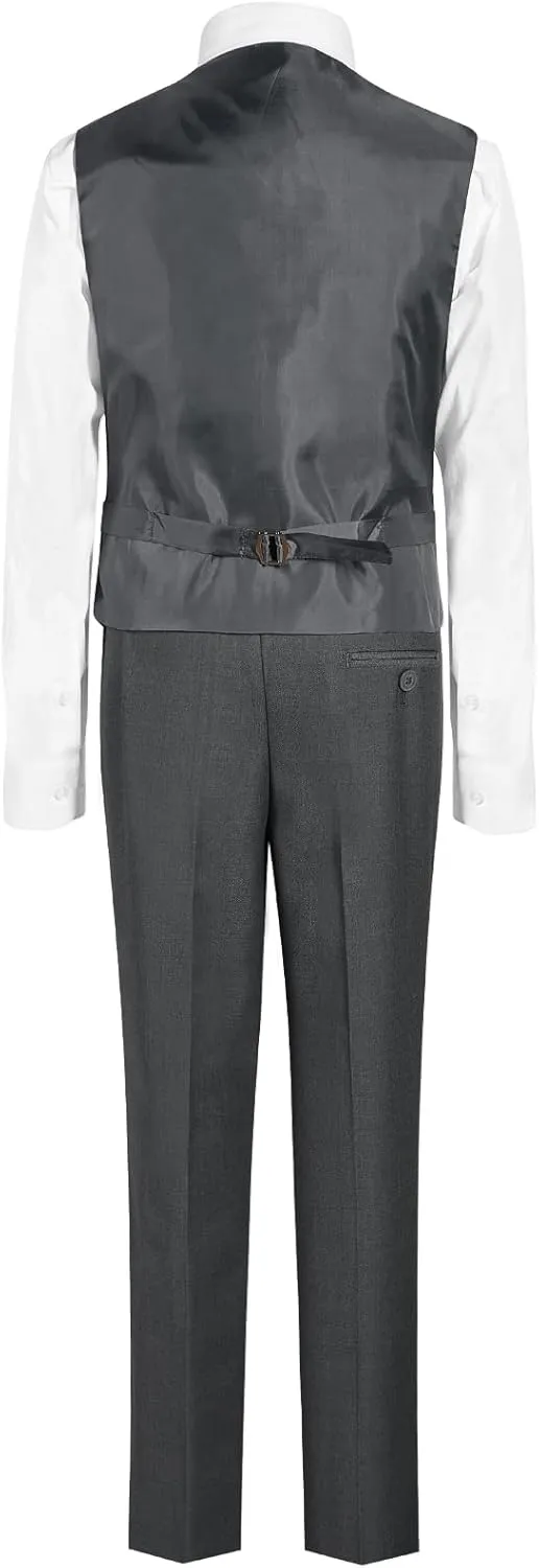 Marvelous World Boys' 5-Piece Formal Vest Suit Set, Vest, Pants, Dress Shirt, Tie and Bowtie
