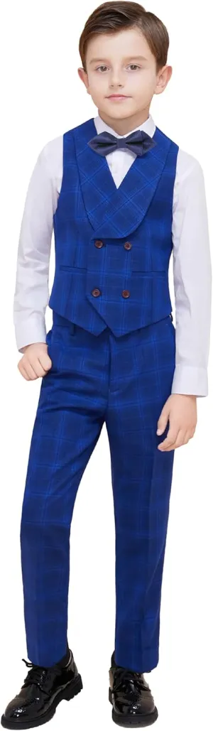 Marvelous World Boys' 5-Piece Formal Vest Suit Set, Vest, Pants, Dress Shirt, Tie and Bowtie