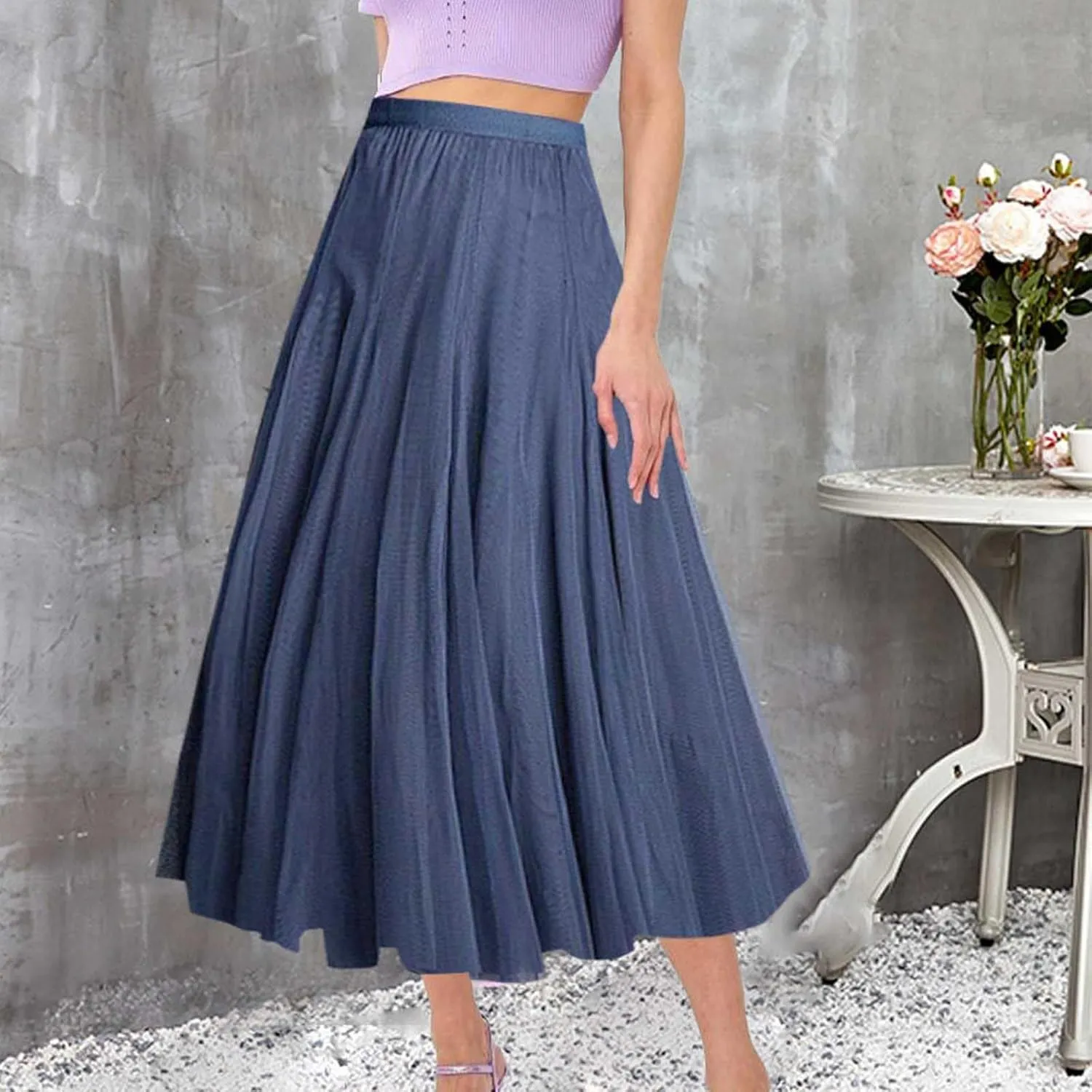 Maxi Skirts for Women Casual High Waisted Flowy Pleated A Line Midi Length Plain Skirt Trendy Cute Vacation Dress
