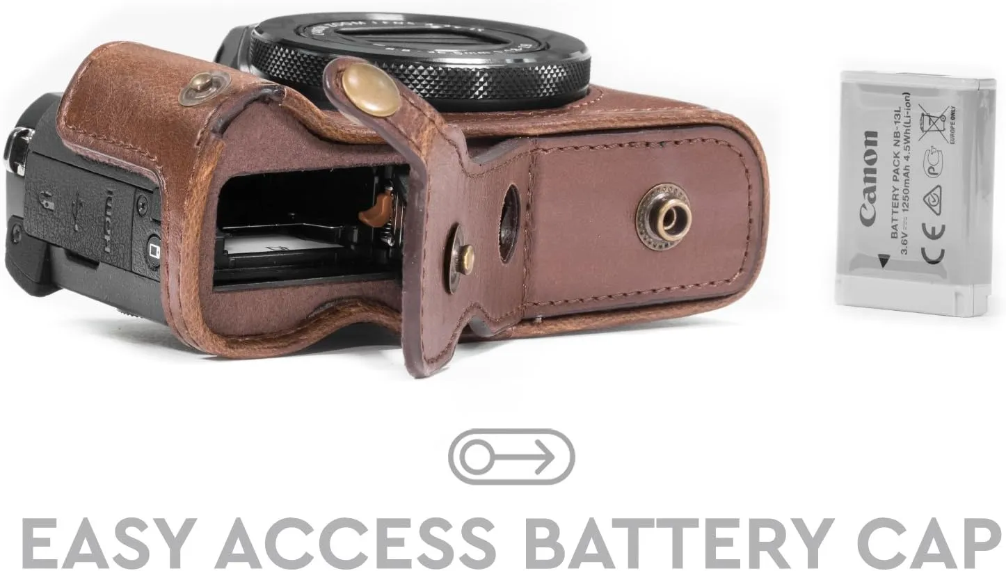 MegaGear Ever Ready Camera Case, Bag for Canon PowerShot G5 X G5X Digital Camera (Dark Brown, PU Leather) (MG687)