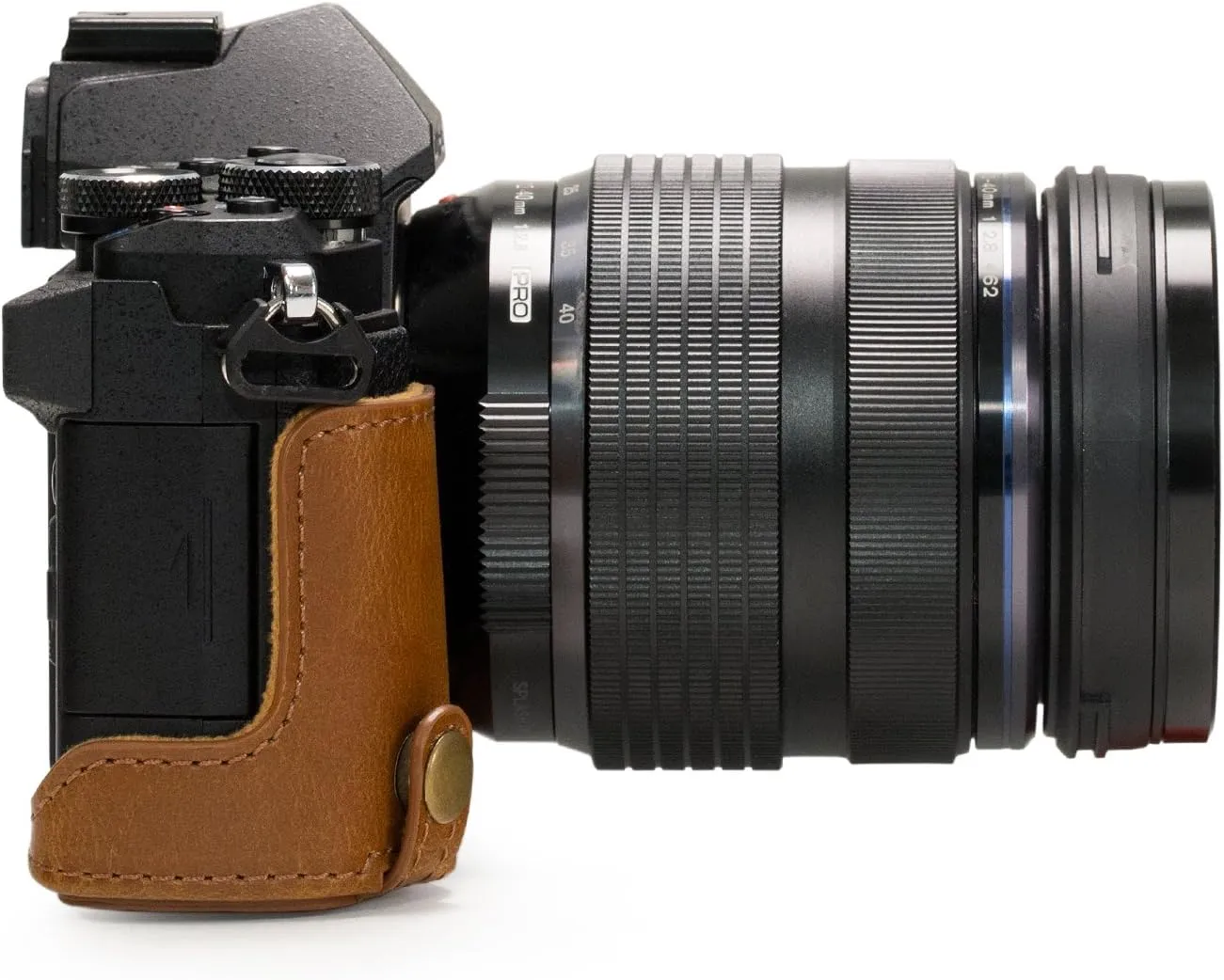 MegaGear Ever Ready Protective Leather Camera Case, Bag for Olympus OM-D E-M5 Mark II with 12-40mm and 40-150mm Lenses (Light Brown) (MG563)