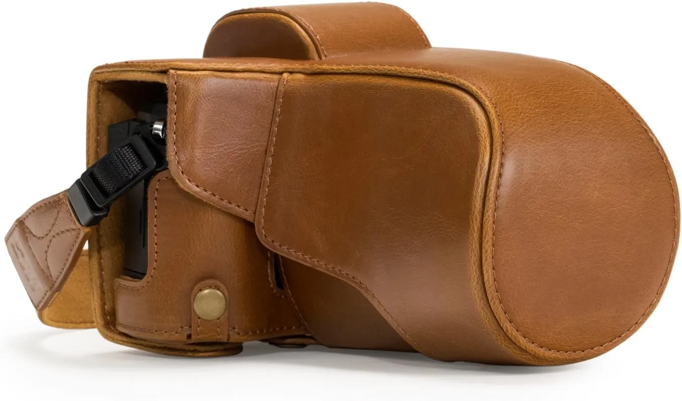 MegaGear Ever Ready Protective Leather Camera Case, Bag for Olympus OM-D E-M5 Mark II with 12-40mm and 40-150mm Lenses (Light Brown) (MG563)