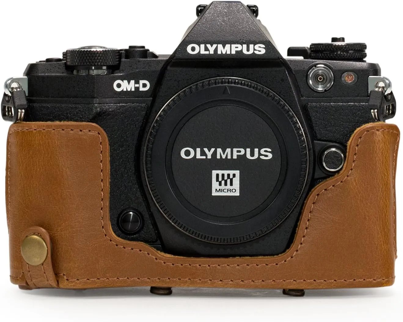 MegaGear Ever Ready Protective Leather Camera Case, Bag for Olympus OM-D E-M5 Mark II with 12-40mm and 40-150mm Lenses (Light Brown) (MG563)
