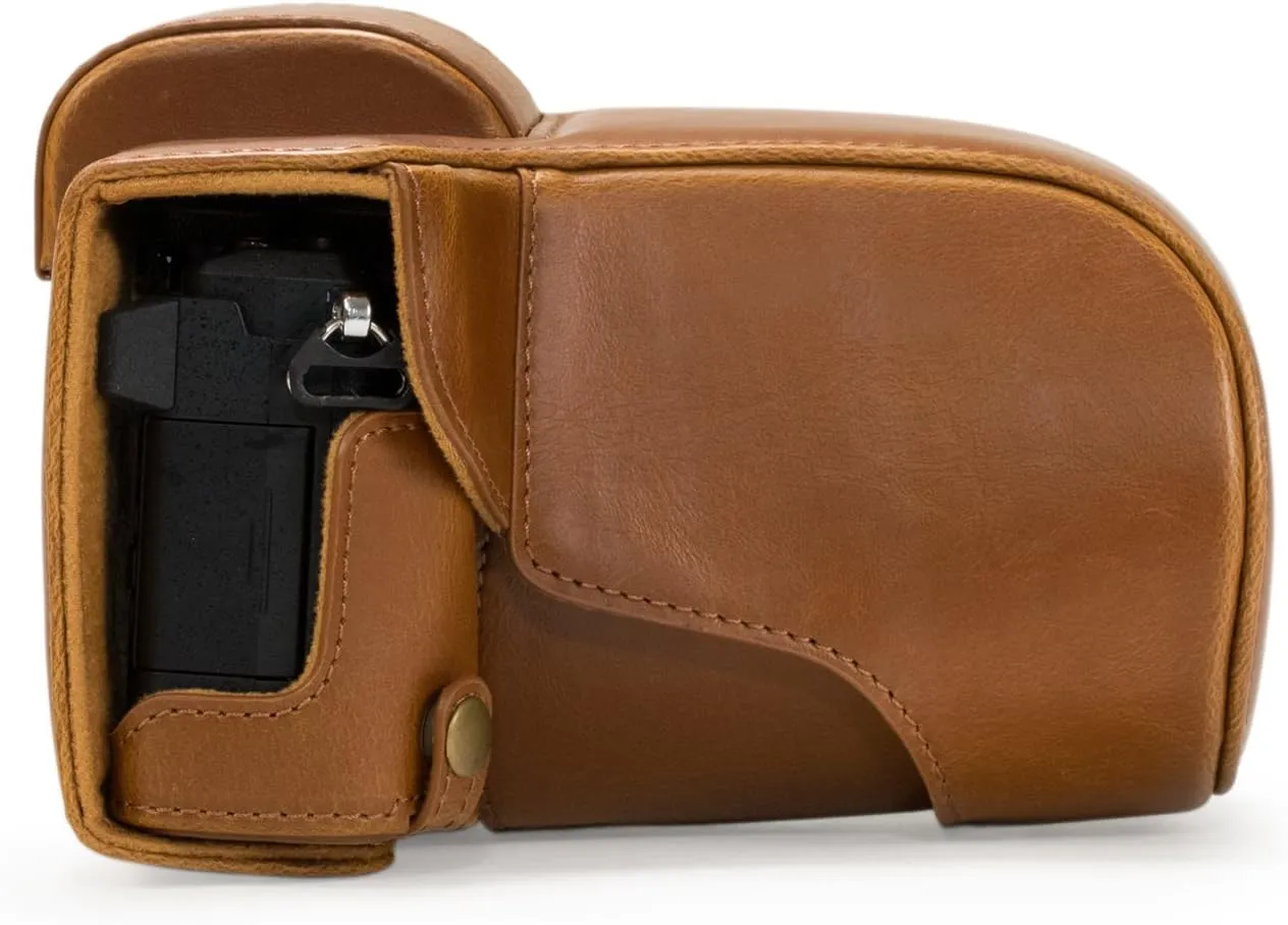MegaGear Ever Ready Protective Leather Camera Case, Bag for Olympus OM-D E-M5 Mark II with 12-40mm and 40-150mm Lenses (Light Brown) (MG563)