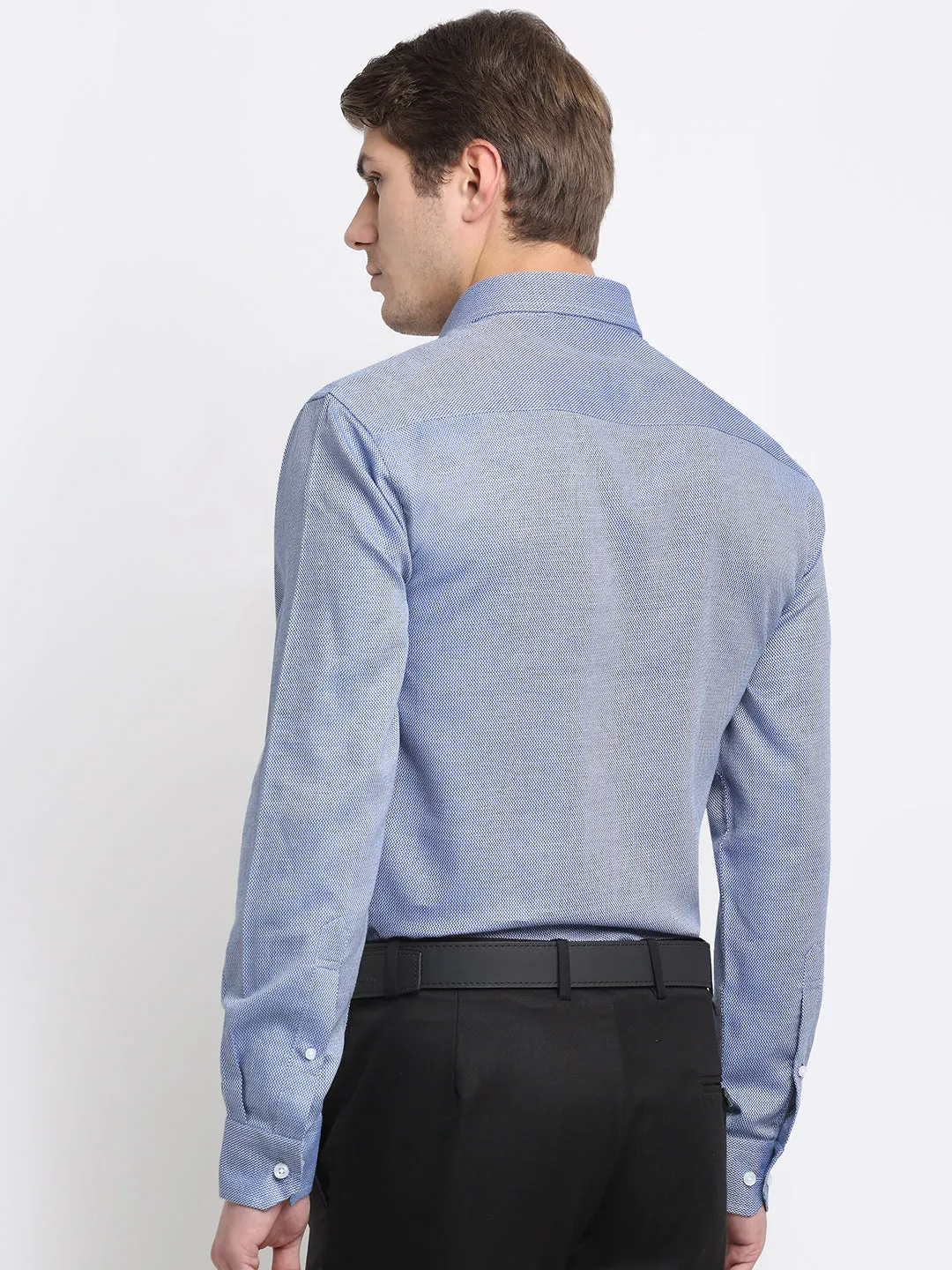 Men's Blue Formal Self textured Full Sleeve Shirt