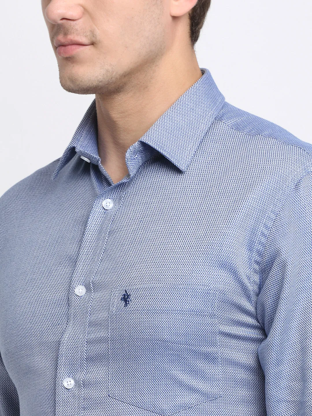 Men's Blue Formal Self textured Full Sleeve Shirt