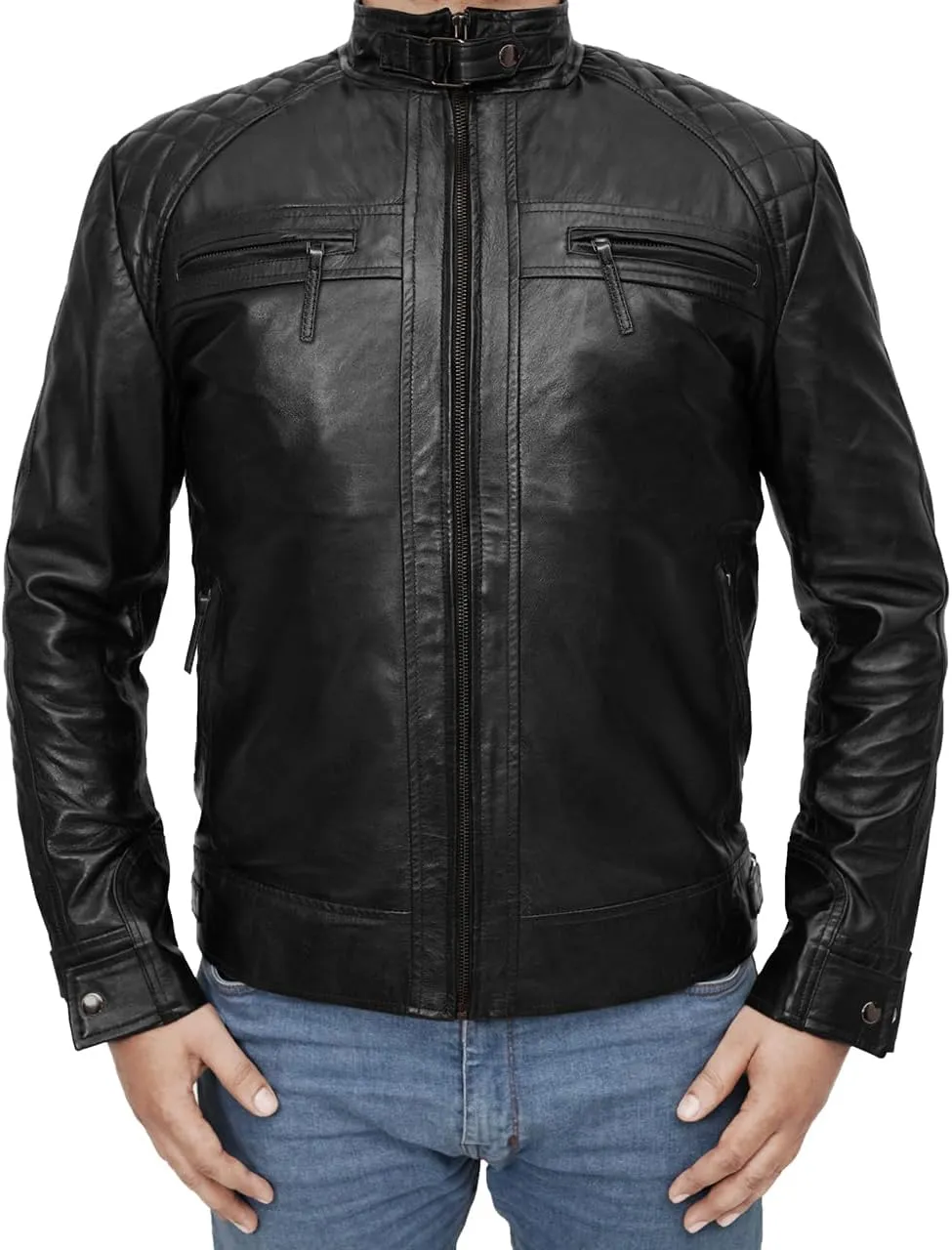Mens Cafe Racer Lambskin Leather Jackets - Vintage Fashion Leather Jacket for Men