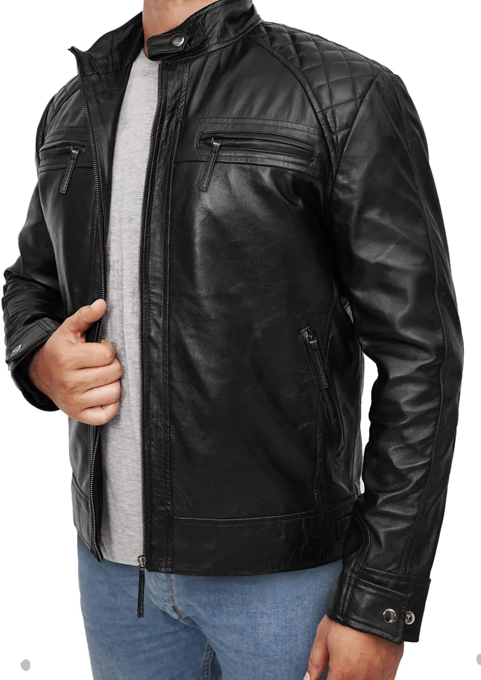 Mens Cafe Racer Lambskin Leather Jackets - Vintage Fashion Leather Jacket for Men