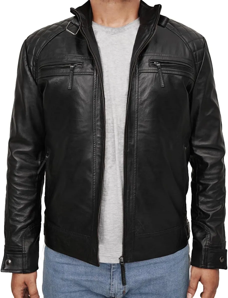 Mens Cafe Racer Lambskin Leather Jackets - Vintage Fashion Leather Jacket for Men