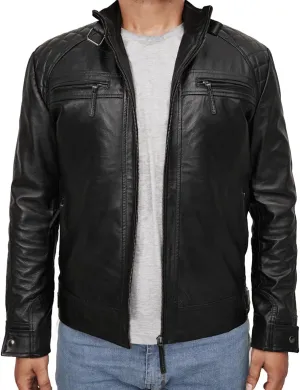 Mens Cafe Racer Lambskin Leather Jackets - Vintage Fashion Leather Jacket for Men