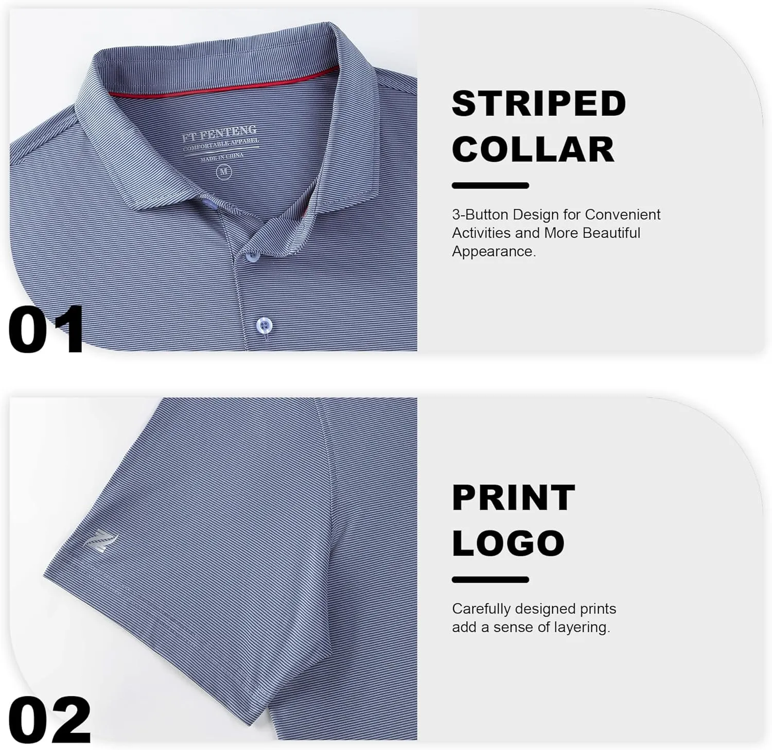 Mens Golf Polo Shirt Moisture Wicking Dry Fit Performance Sport Pin Striped Short Sleeve Golf Shirts for Men