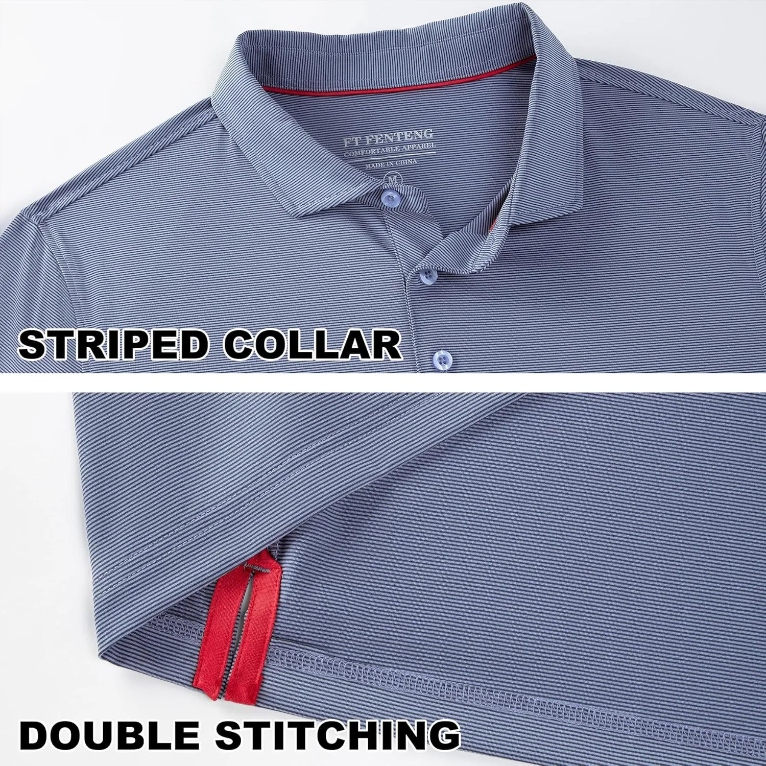 Mens Golf Polo Shirt Moisture Wicking Dry Fit Performance Sport Pin Striped Short Sleeve Golf Shirts for Men
