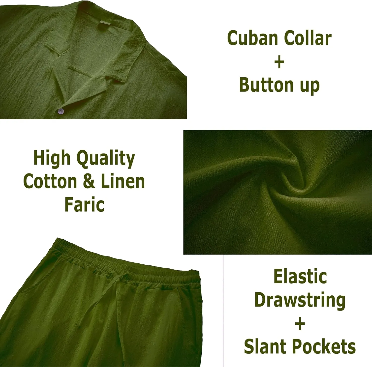 Men's Linen Sets Outfits: 3 Piece Beach Button Down Shirts Casual Loose Pants Short Sleeve Walking Suits
