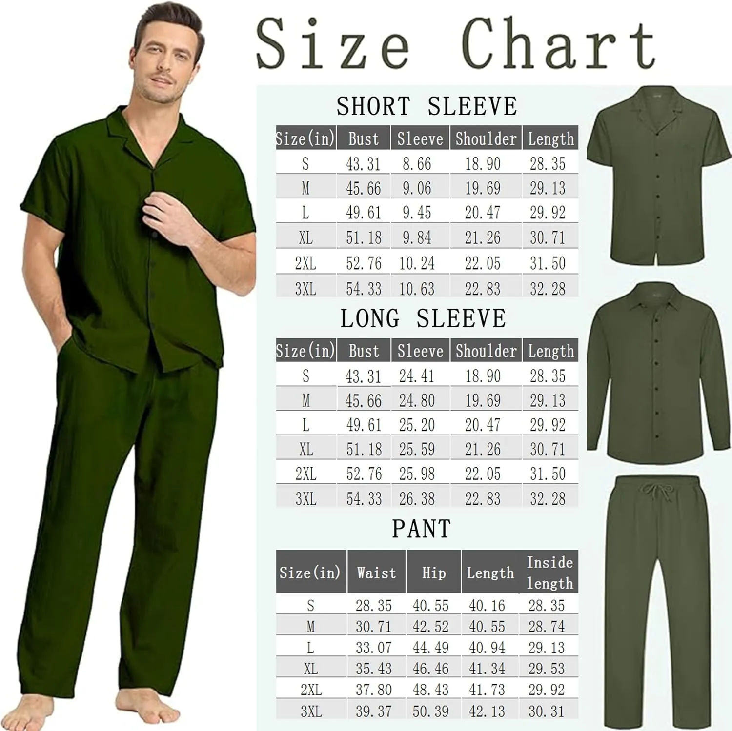 Men's Linen Sets Outfits: 3 Piece Beach Button Down Shirts Casual Loose Pants Short Sleeve Walking Suits