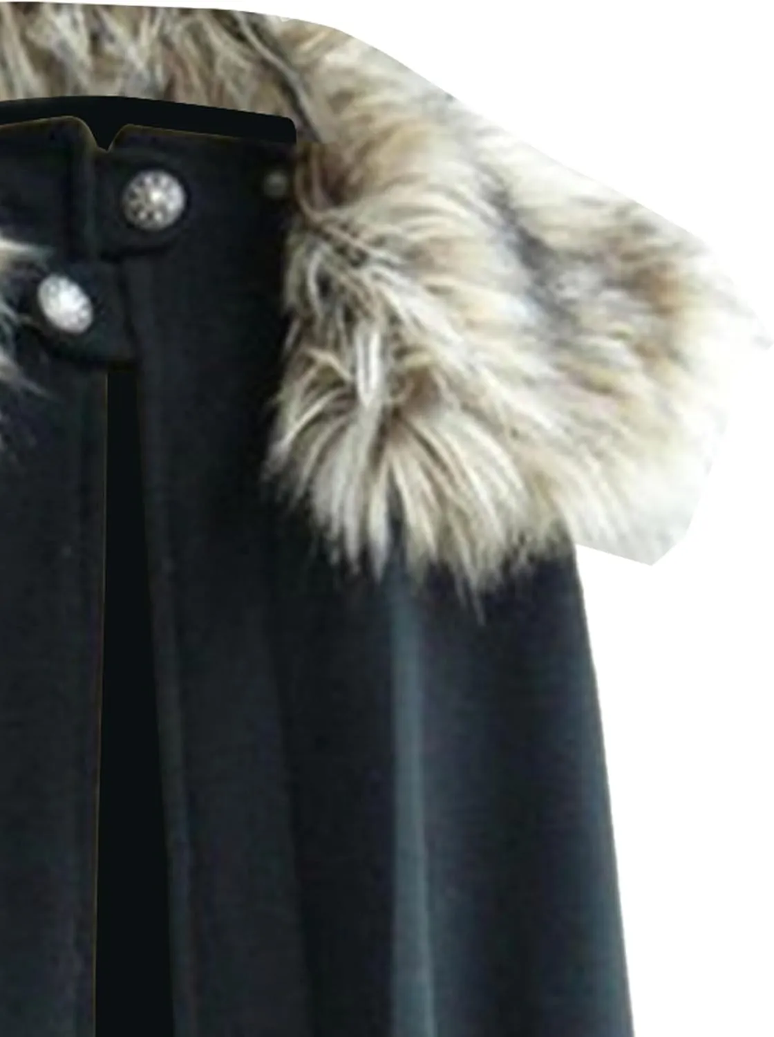 Mens Oversized Fur Shoulder Cloak Winter Warm Wool Blend Faux Fur Collar Outwear Retro Solid Color Cloaks Coat