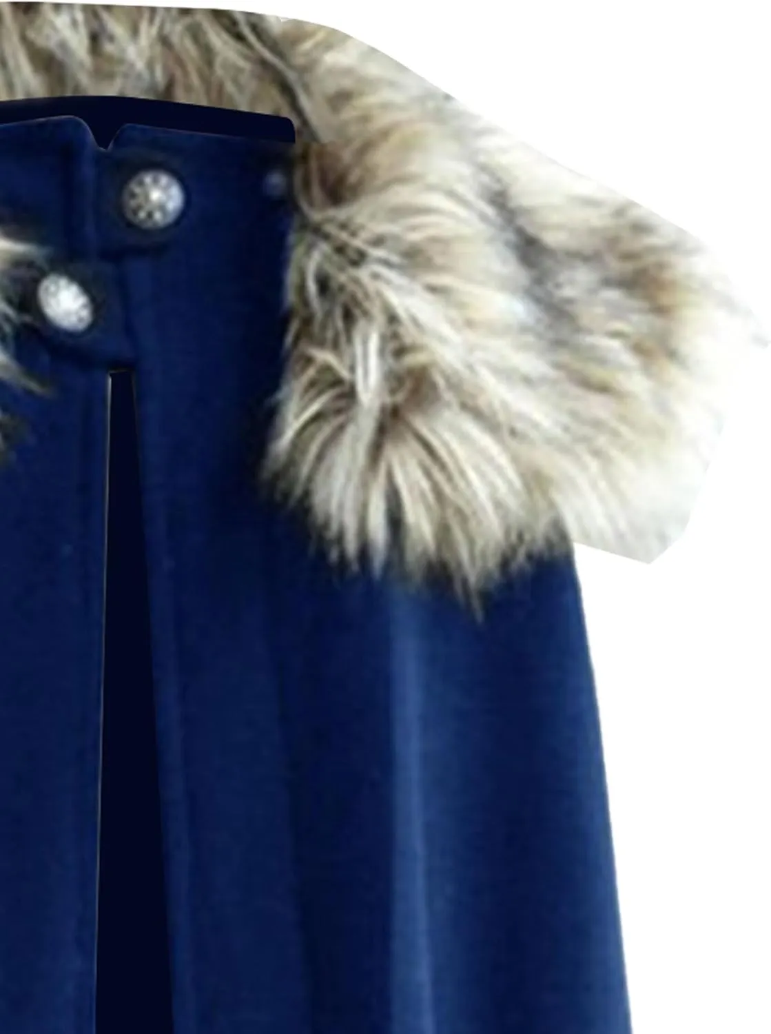 Mens Oversized Fur Shoulder Cloak Winter Warm Wool Blend Faux Fur Collar Outwear Retro Solid Color Cloaks Coat