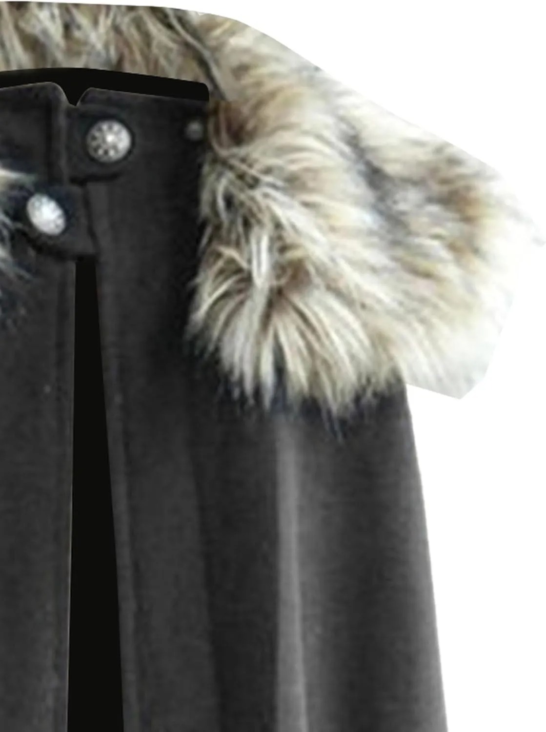 Mens Oversized Fur Shoulder Cloak Winter Warm Wool Blend Faux Fur Collar Outwear Retro Solid Color Cloaks Coat