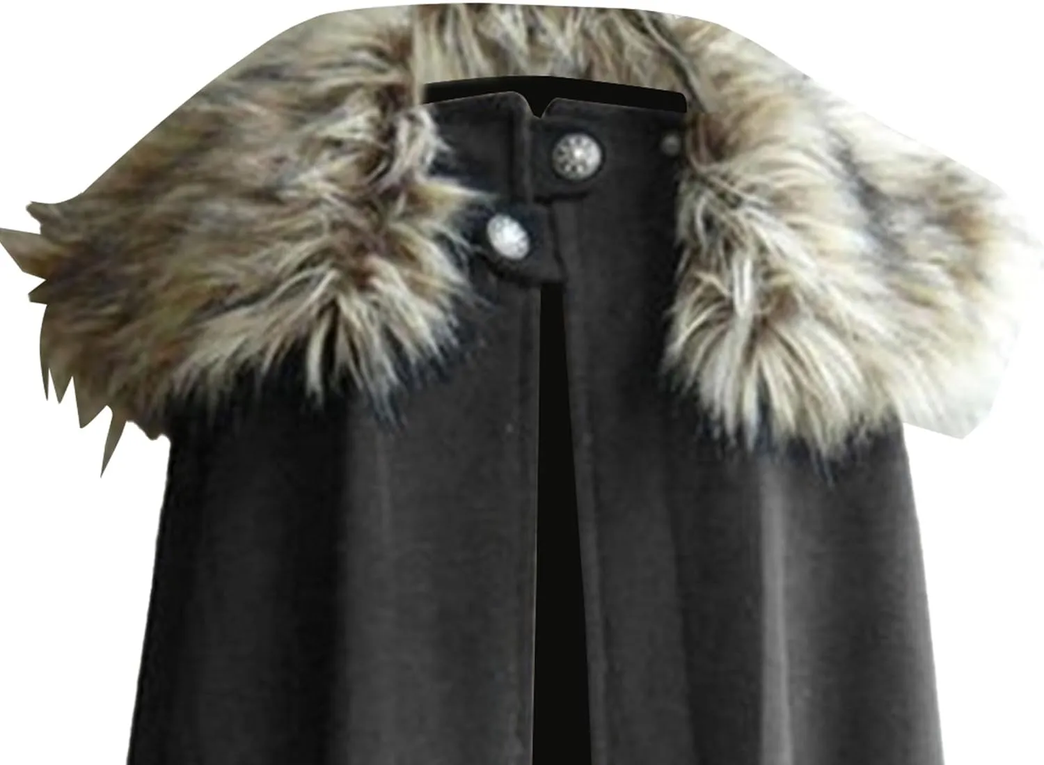 Mens Oversized Fur Shoulder Cloak Winter Warm Wool Blend Faux Fur Collar Outwear Retro Solid Color Cloaks Coat