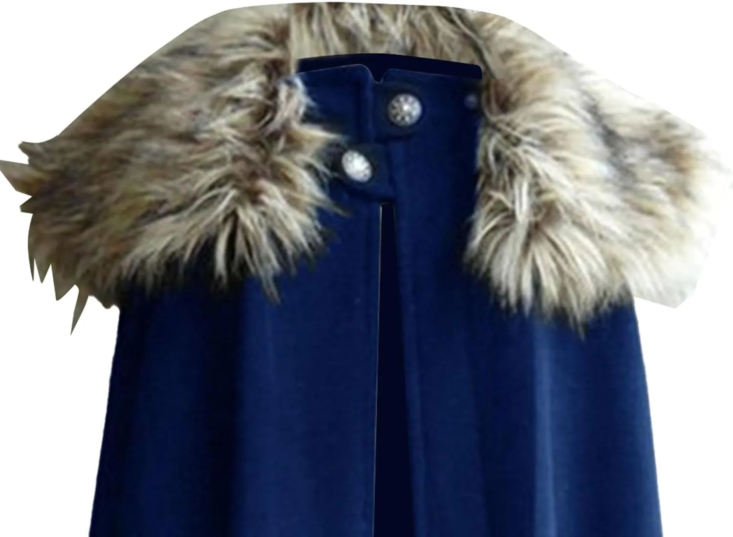 Mens Oversized Fur Shoulder Cloak Winter Warm Wool Blend Faux Fur Collar Outwear Retro Solid Color Cloaks Coat