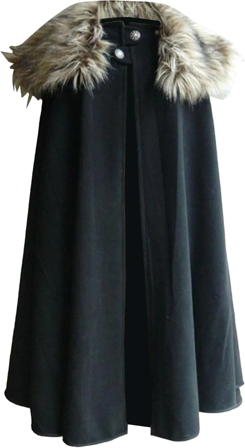 Mens Oversized Fur Shoulder Cloak Winter Warm Wool Blend Faux Fur Collar Outwear Retro Solid Color Cloaks Coat