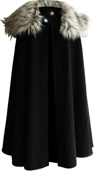 Mens Oversized Fur Shoulder Cloak Winter Warm Wool Blend Faux Fur Collar Outwear Retro Solid Color Cloaks Coat