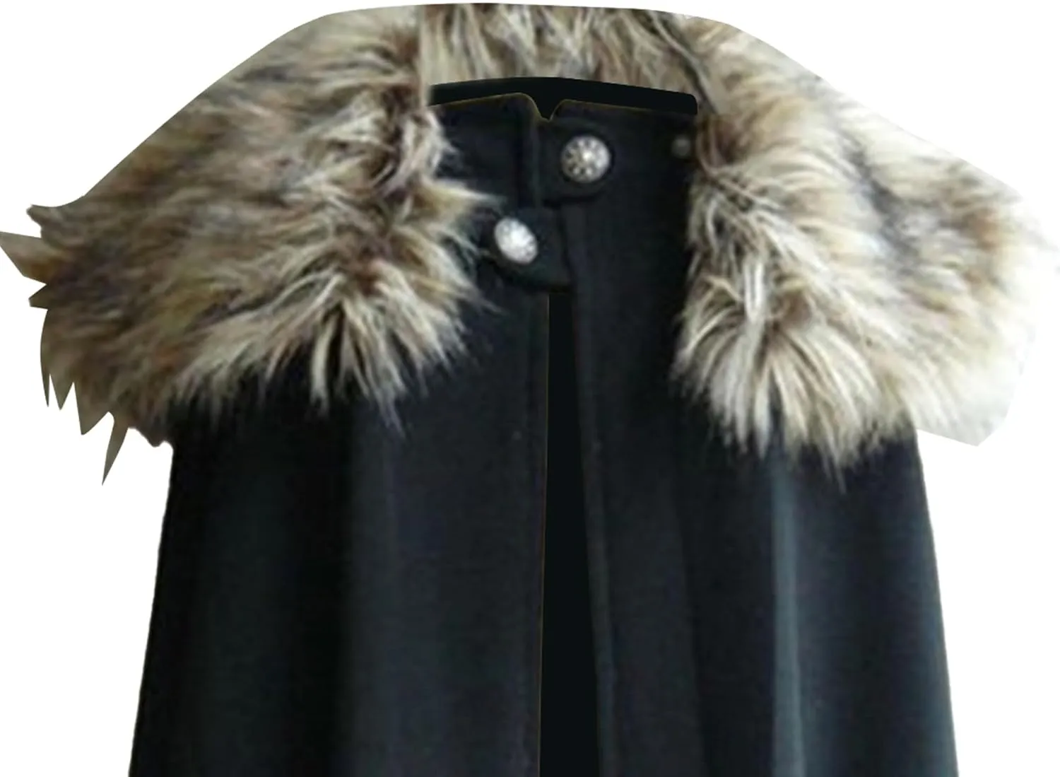 Mens Oversized Fur Shoulder Cloak Winter Warm Wool Blend Faux Fur Collar Outwear Retro Solid Color Cloaks Coat