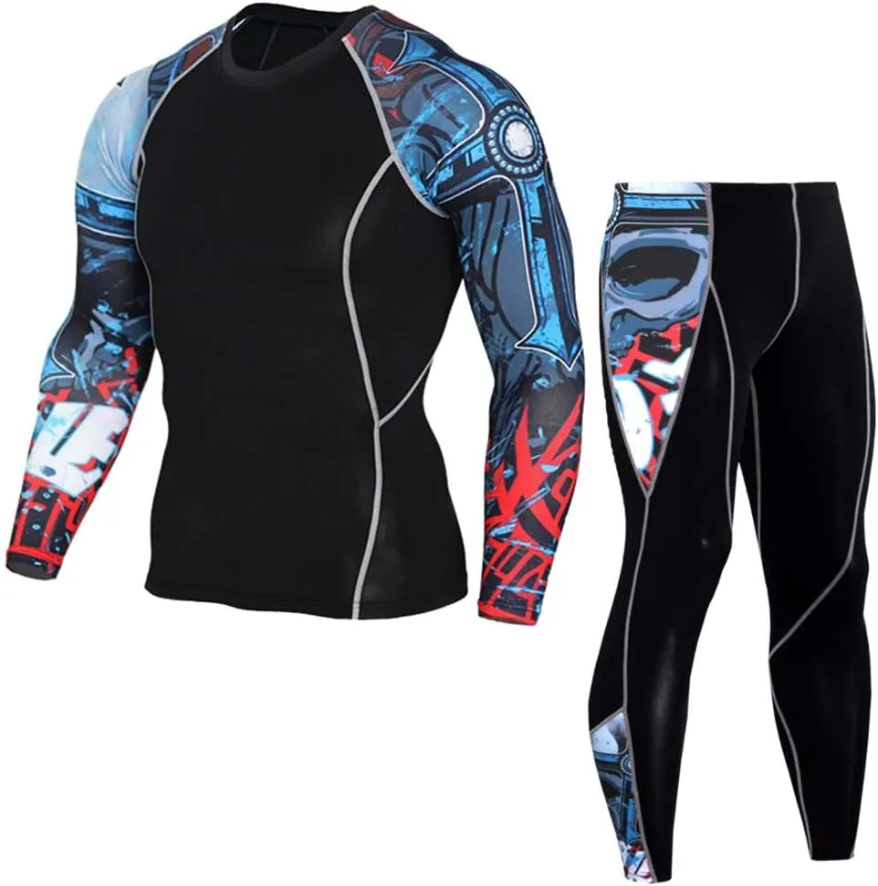 Men's Running Long Sleeve Compression Shirts and Pants Sets Gym Workout Quick Dry Tight Shirts Sportswear Suits